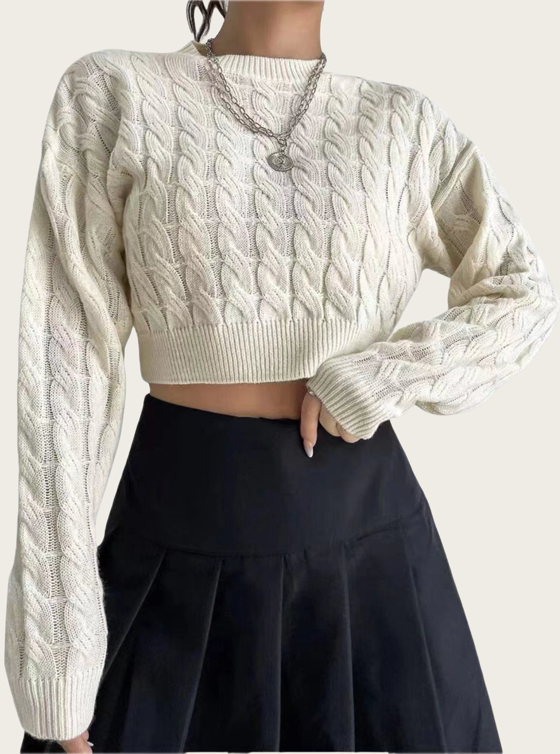 Pull over court en laine douce pour femmes avec motif torsadé Chic und Stil