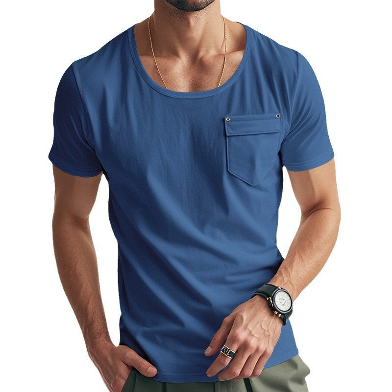 T-shirt de sport pour hommes avec décolleté en V profond et poche poitrine pratique Chic und Stil