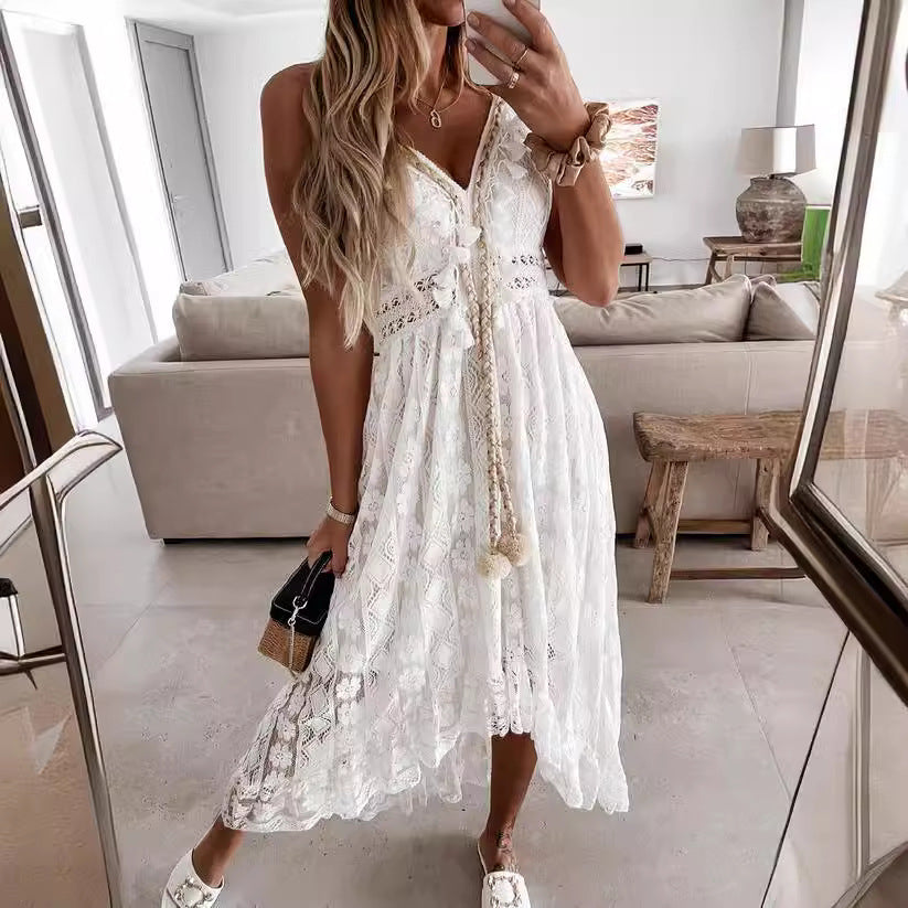 Robe maxi femme avec un motif en dentelle délicat et des détails ludiques Chic und Stil