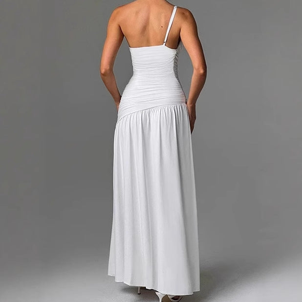 Dames Élégant Robe Maxi avec design sans épaules et fente haute Chic und Stil