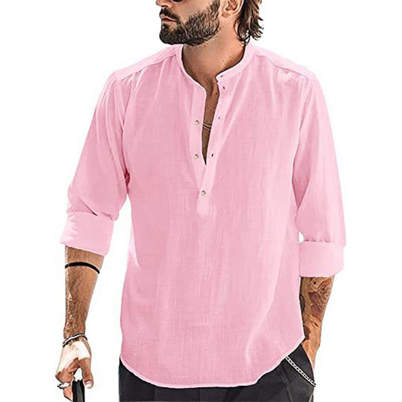 Chemise à manches longues décontractée pour hommes avec patte de boutonnage et col montant Chic und Stil