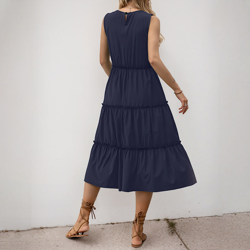Robe midi sans manches à volants pour femmes Chic und Stil