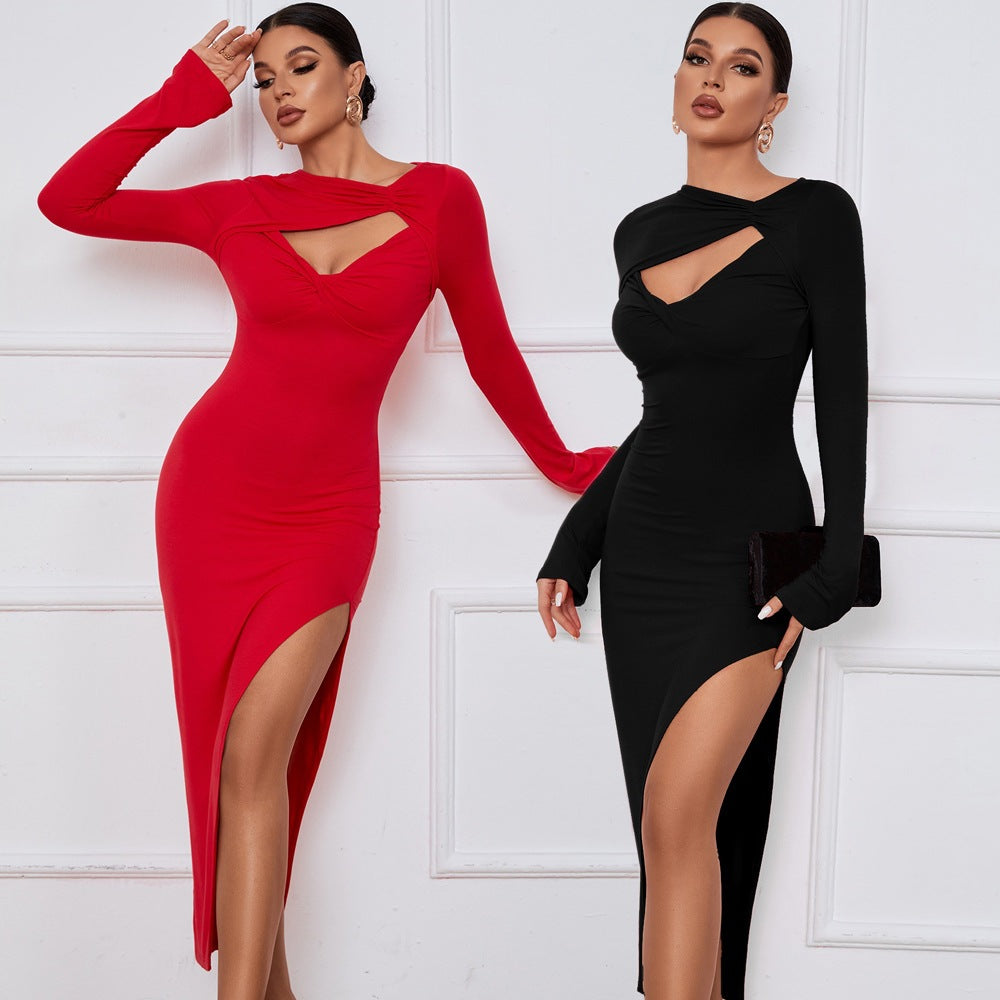 Robe maxi à manches longues Cut-Out Chic und Stil pour femmes