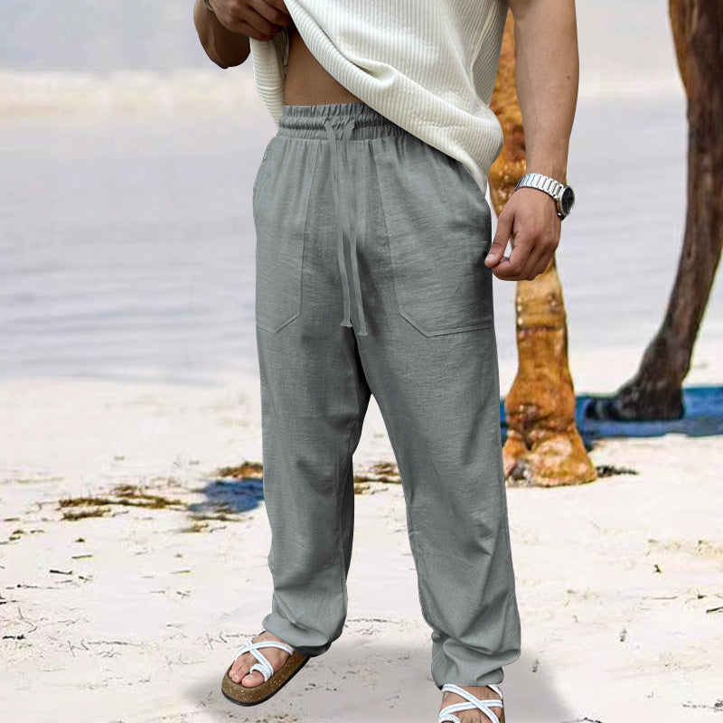 Pantalon cargo en lin pour hommes avec taille élastique et poches latérales pratiques Chic und Stil
