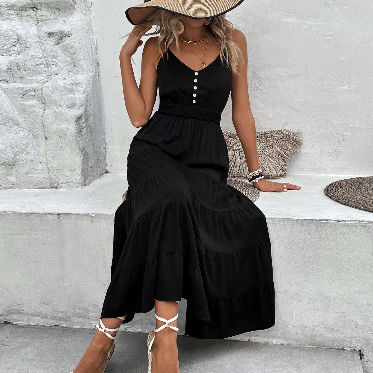 Robe maxi élégante à manches longues avec fente latérale Chic und Stil