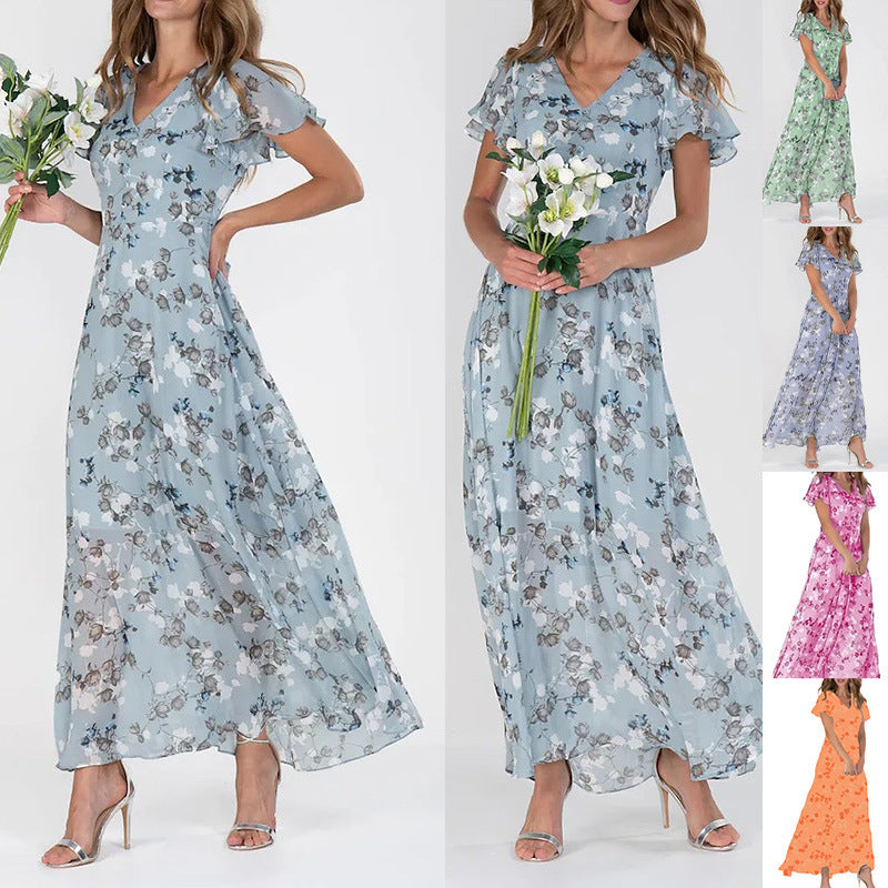 Robe Maxi Chiffon Floral Femme Chic und Stil