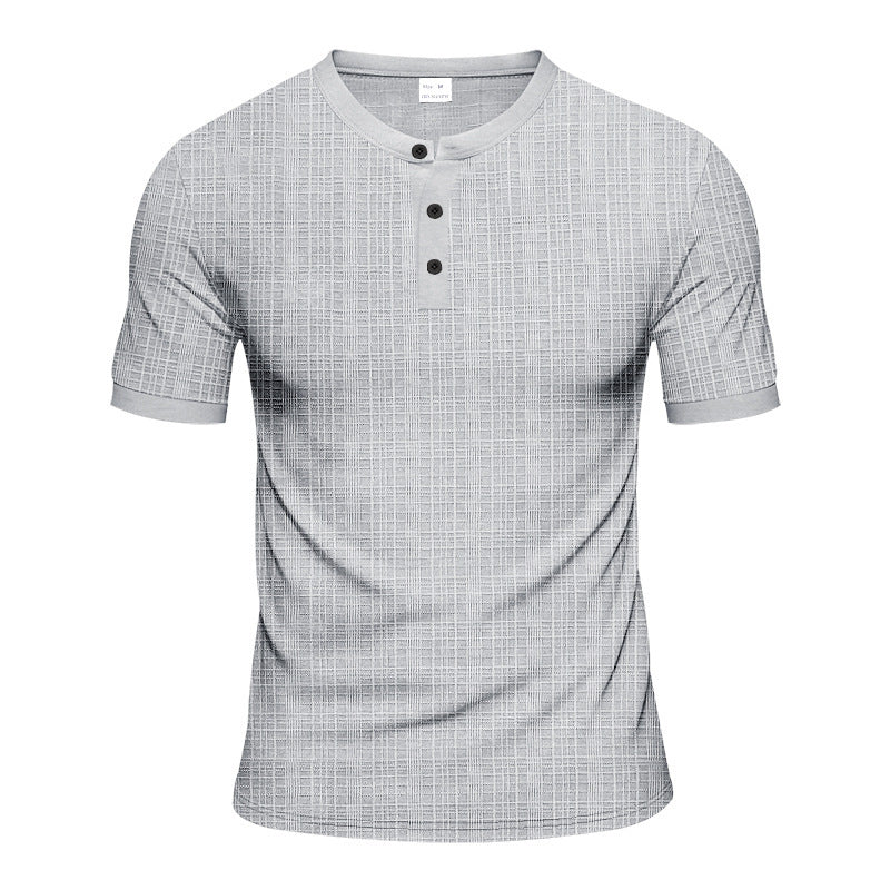 T-shirt Henley à manches courtes pour hommes avec design texturé et boutons tendance Chic und Stil