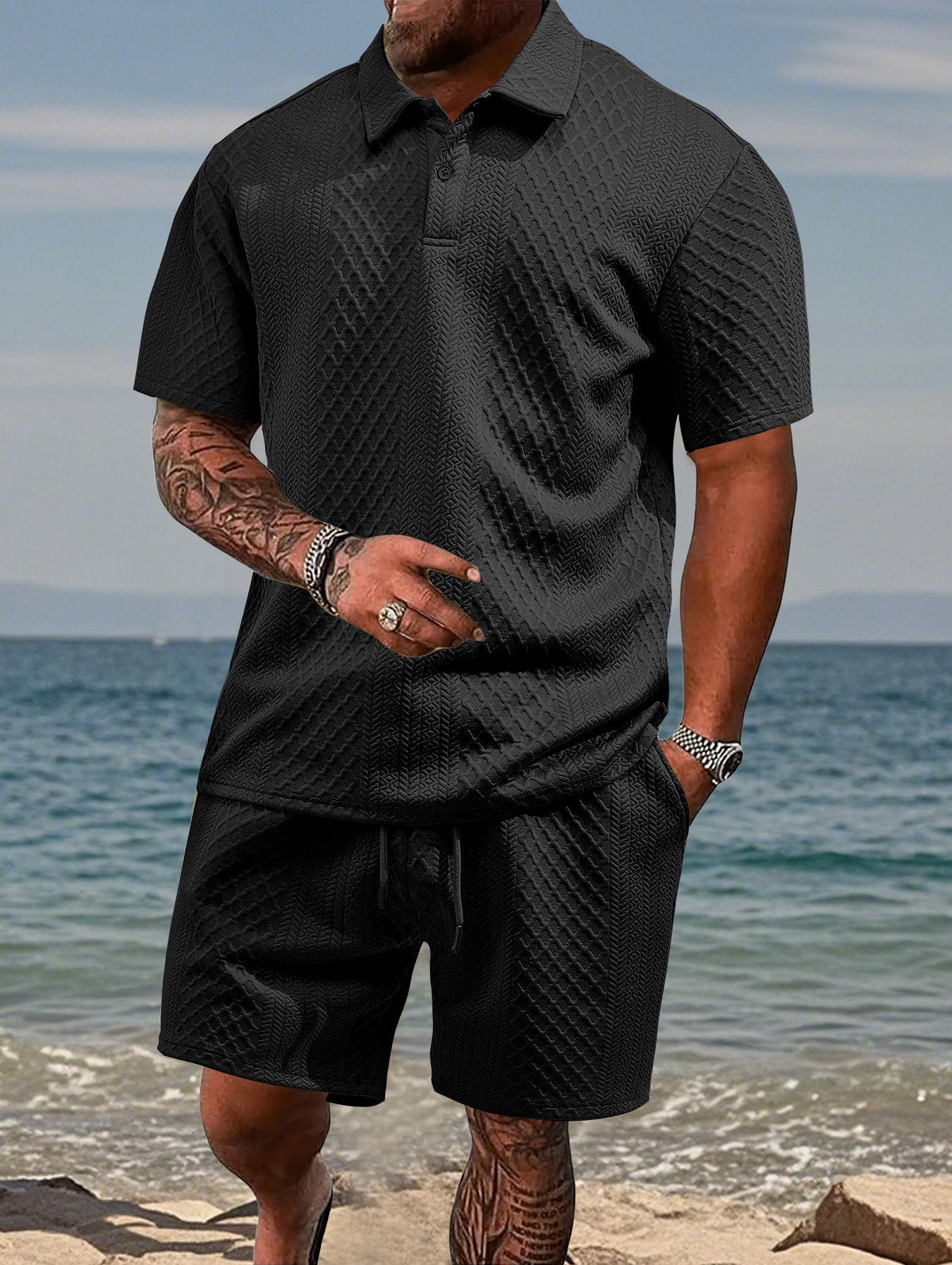 Hommes Ensemble de polo sportif et shorts Chic und Stil