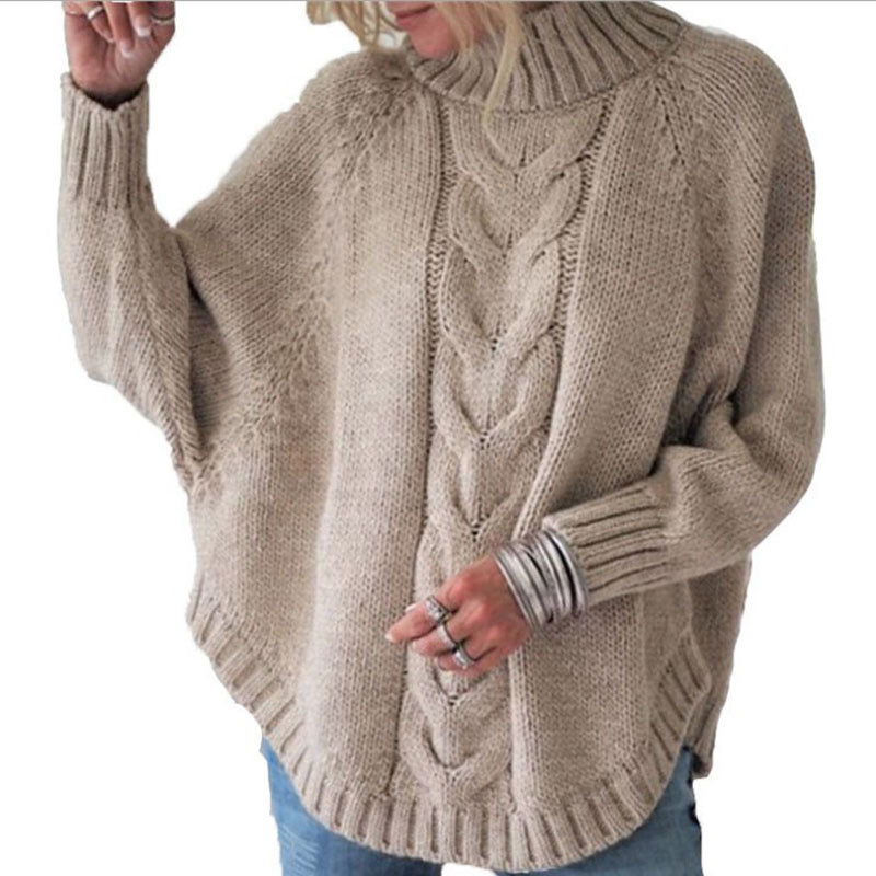 Pull femme en mailles grossières avec col montant et motif en torsades Chic und Stil