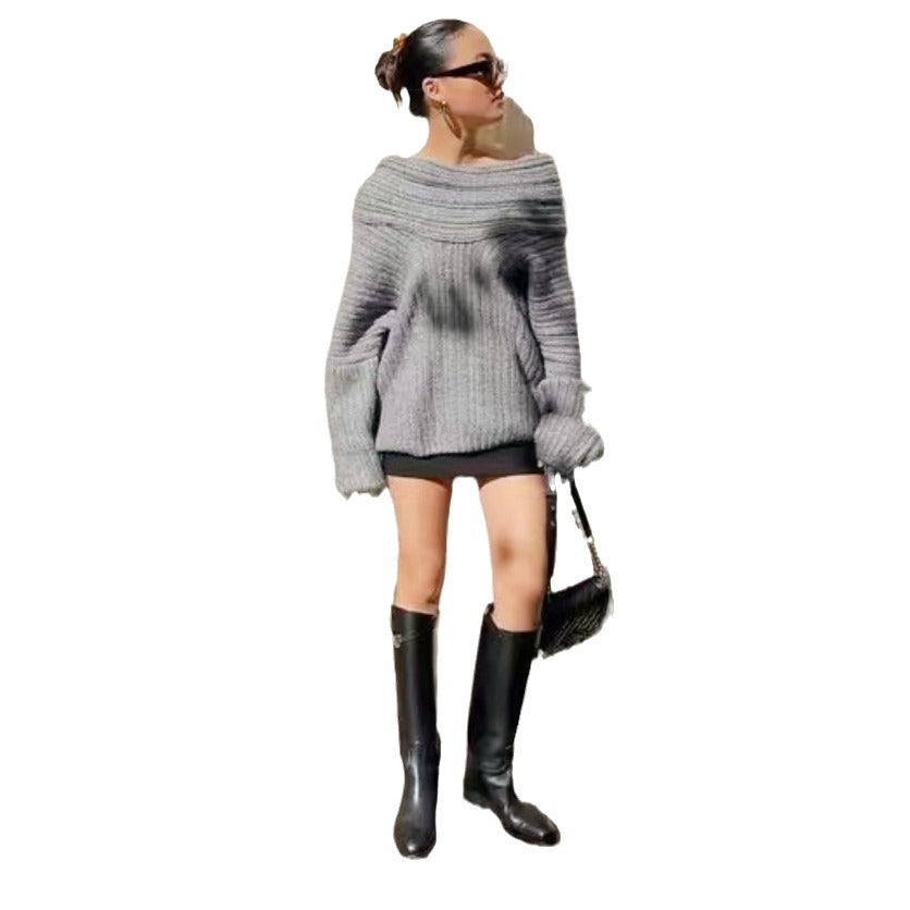 Pull en tricot douillet pour femmes avec un décolleté tendance à épaules dénudées Chic und Stil
