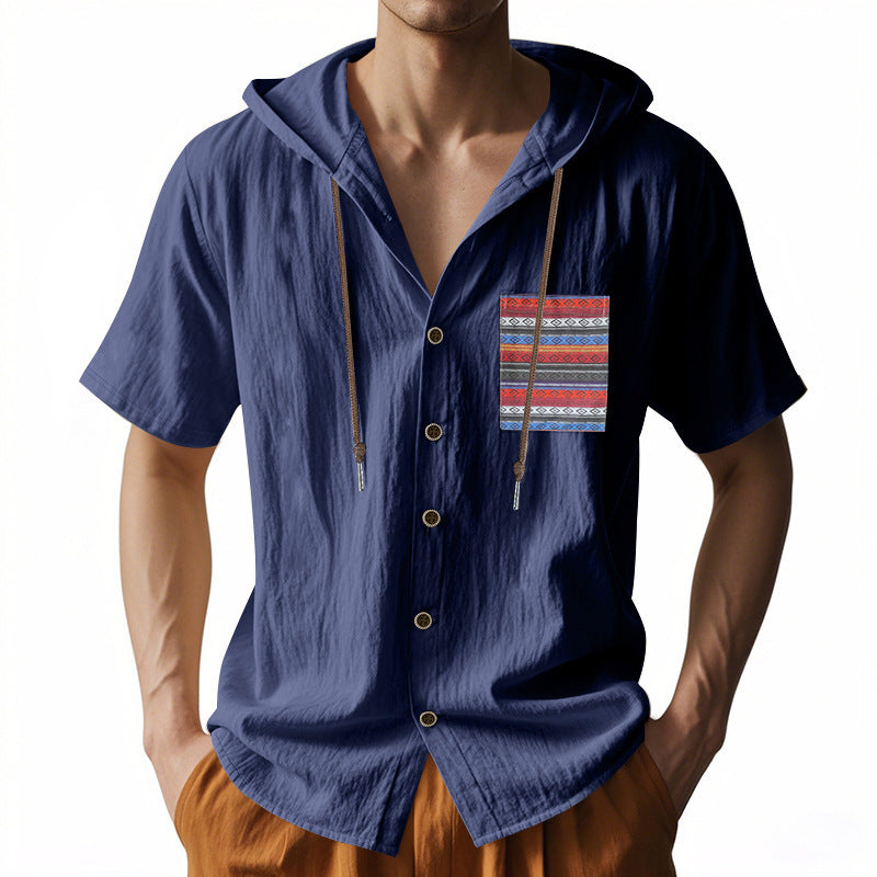 Chemise décontractée à manches courtes pour hommes avec capuche et motif coloré Chic und Stil