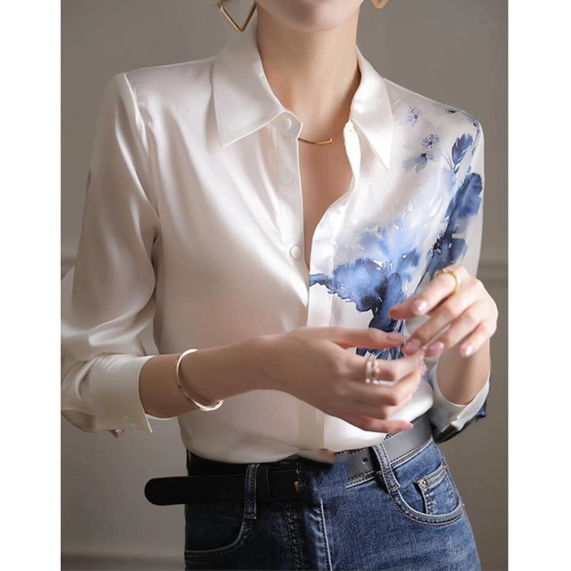 Blouse en soie imprimée floral pour femme Chic und Stil