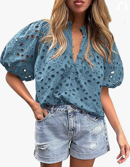 Blouse à manches bouffantes œillets pour femmes Chic und Stil