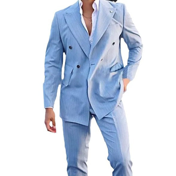 Costume élégant pour hommes à double boutonnage avec un motif à rayures Chic und Stil