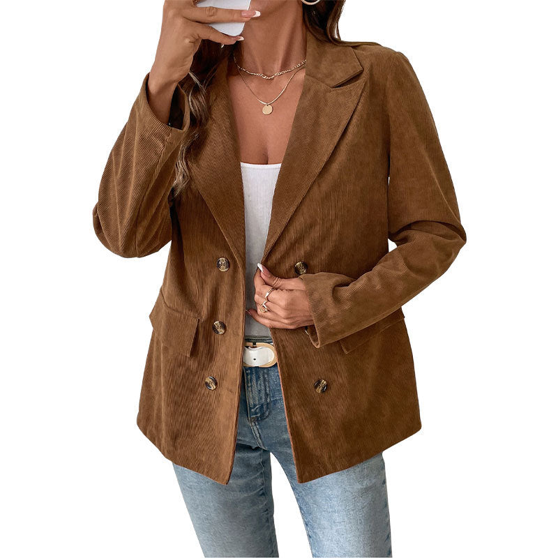 Veste de blazer pour femmes au style côtelé tendance avec deux boutons Chic und Stil