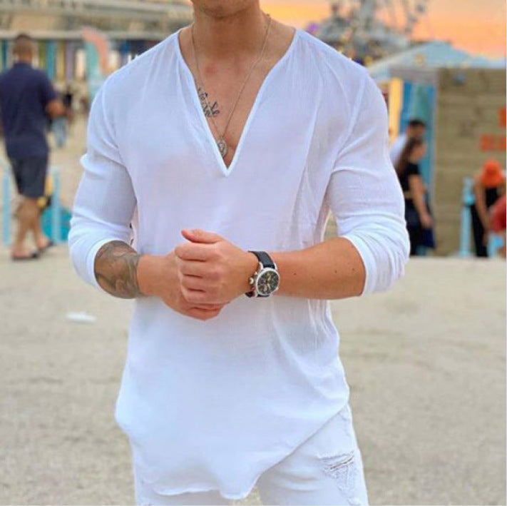 Chemise à manches longues décontractée pour hommes à col en V Chic und Stil