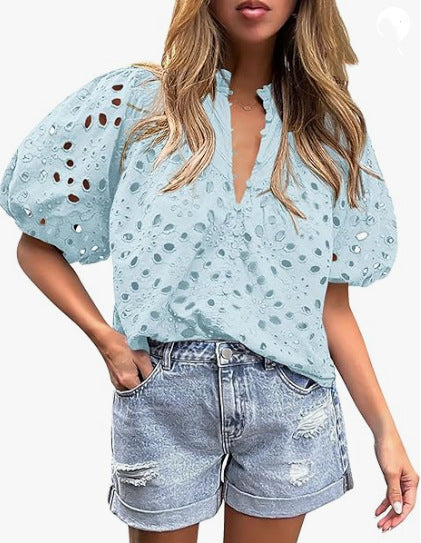 Blouse à manches bouffantes œillets pour femmes Chic und Stil