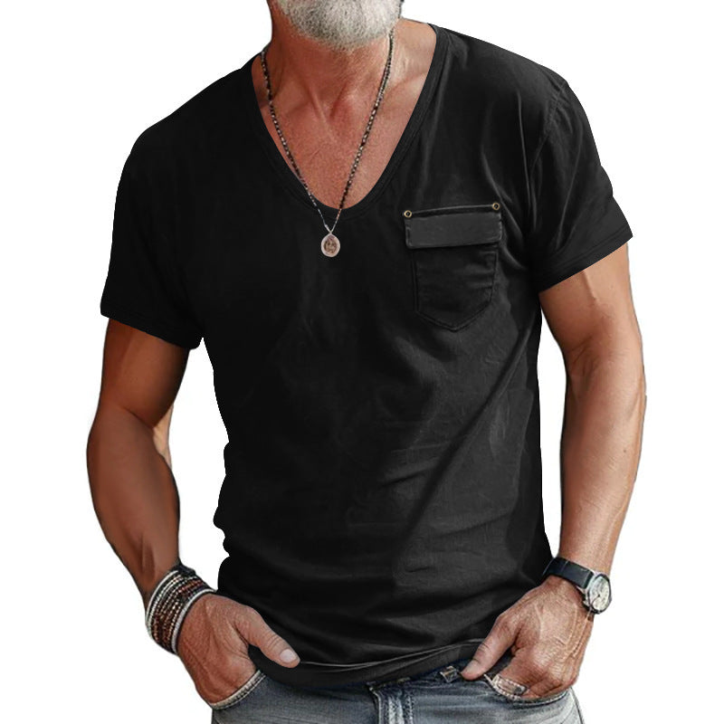 T-shirt pour hommes à col en V avec poche poitrine pratique Chic und Stil