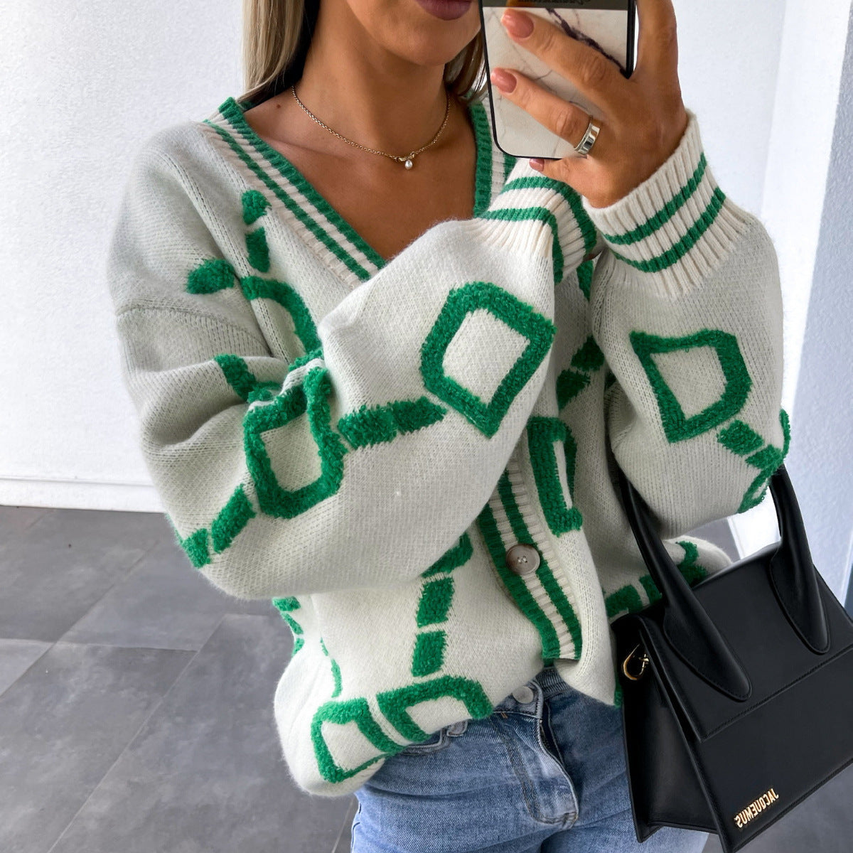 Cardigan en tricot décontracté pour femmes avec motif graphique Chic und Stil