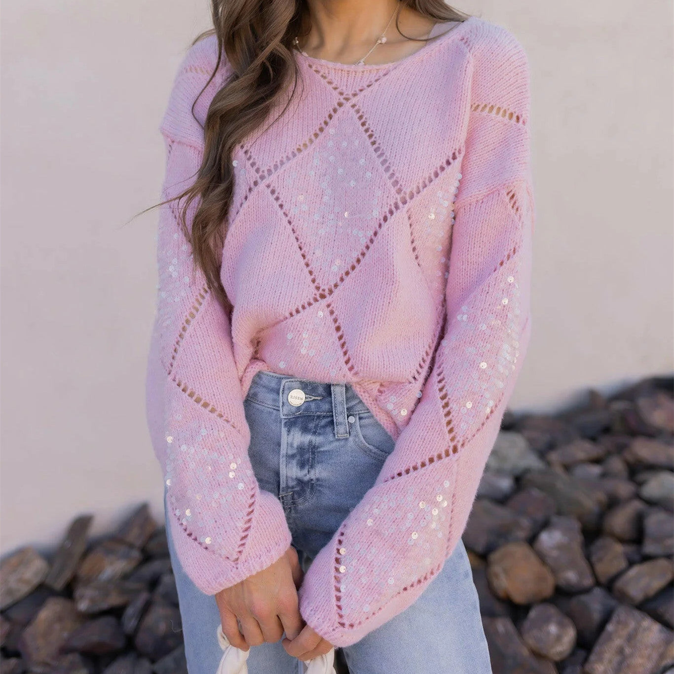 Pull en tricot à la mode pour femmes avec des détails scintillants Chic und Stil