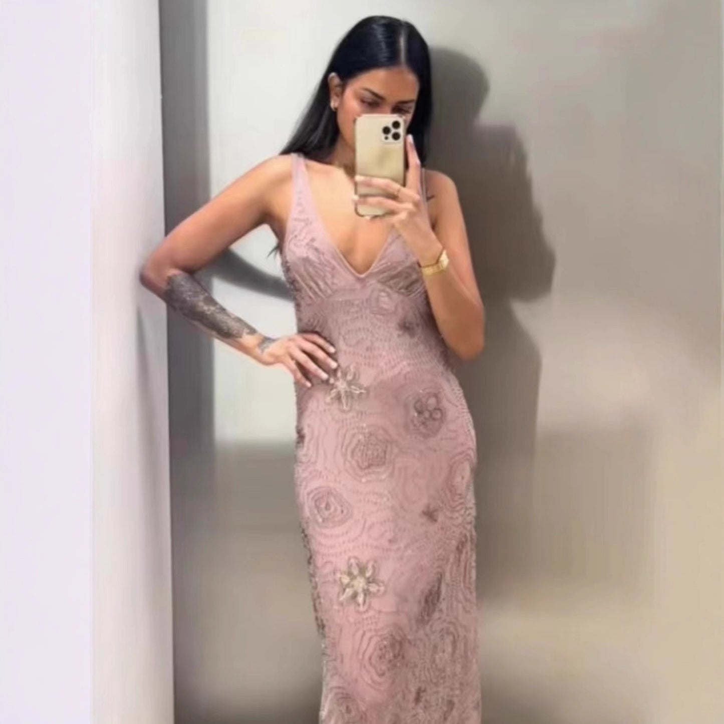 Robe maxi pour femmes avec des ornements en strass excitants Chic und Stil