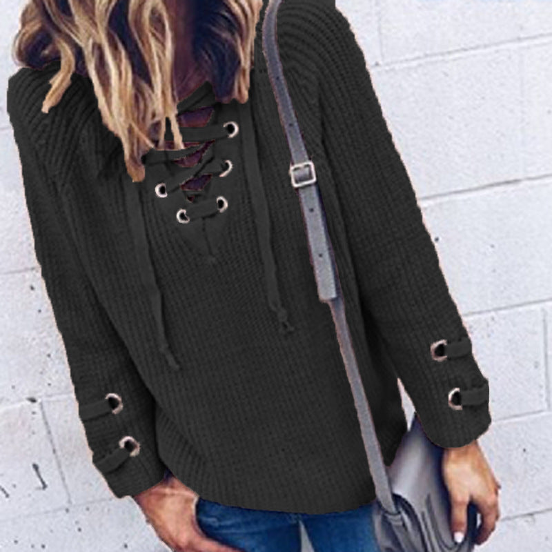 Pull en tricot pour femmes avec un design de lacets décoratif et une coupe confortable Chic und Stil