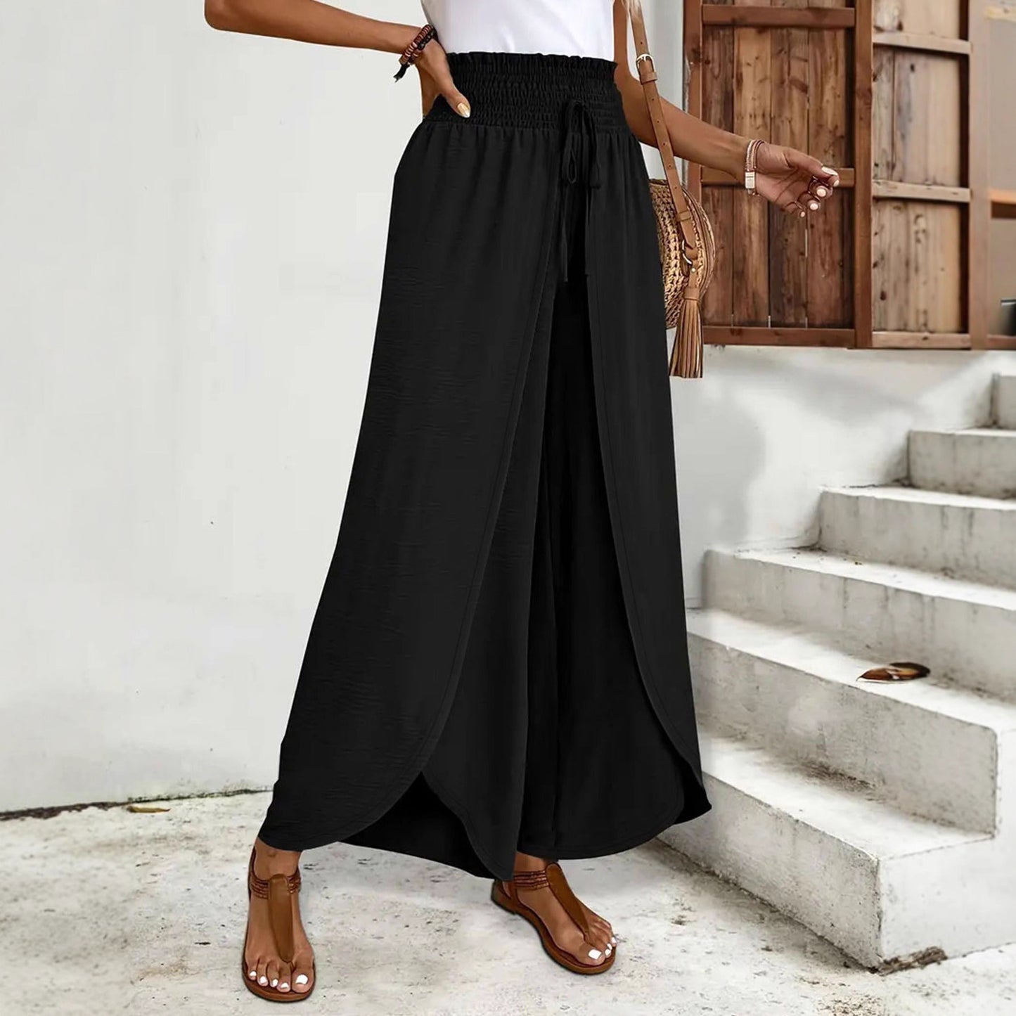 High-waisted wide pants for women with side slits Chic and Style