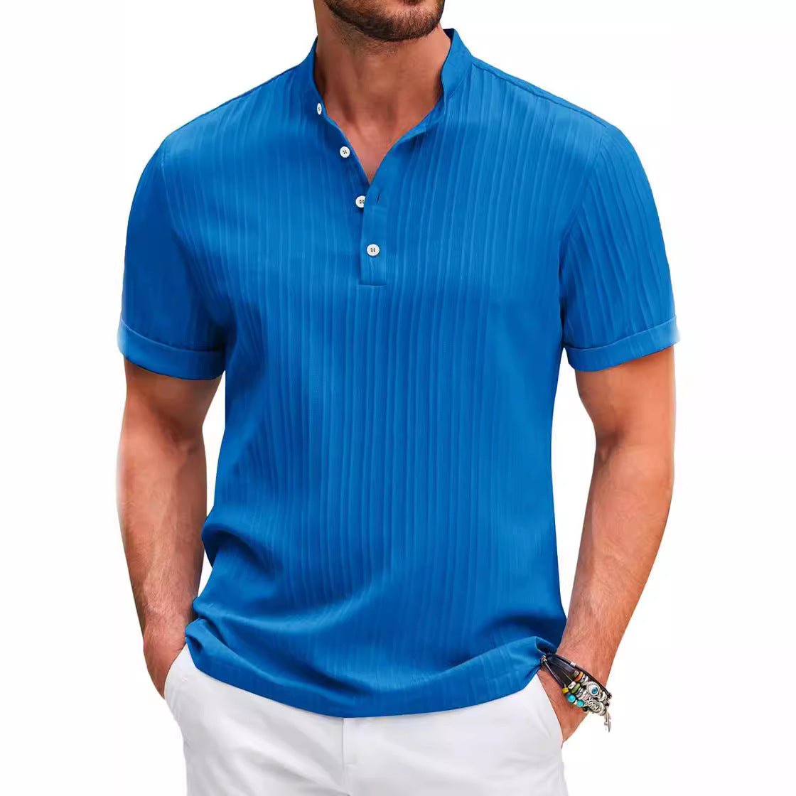Hommes Structure Manche Courte Henley-Shirt Chic und Stil