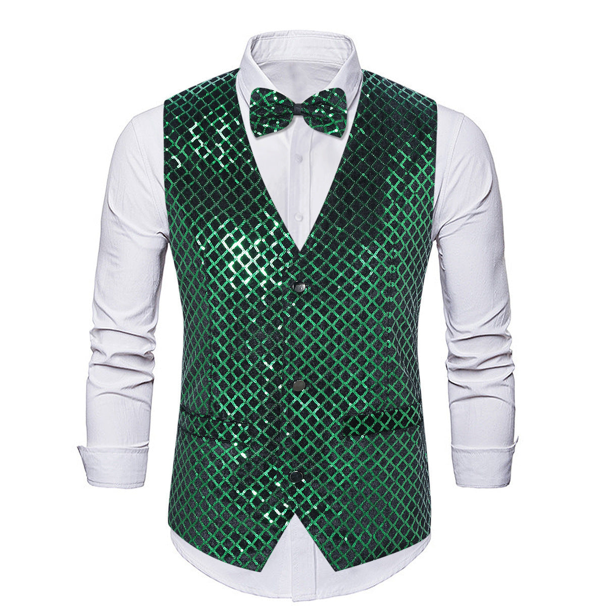 Blazer élégant en sequins pour hommes avec fermeture à nœud assortie Chic und Stil