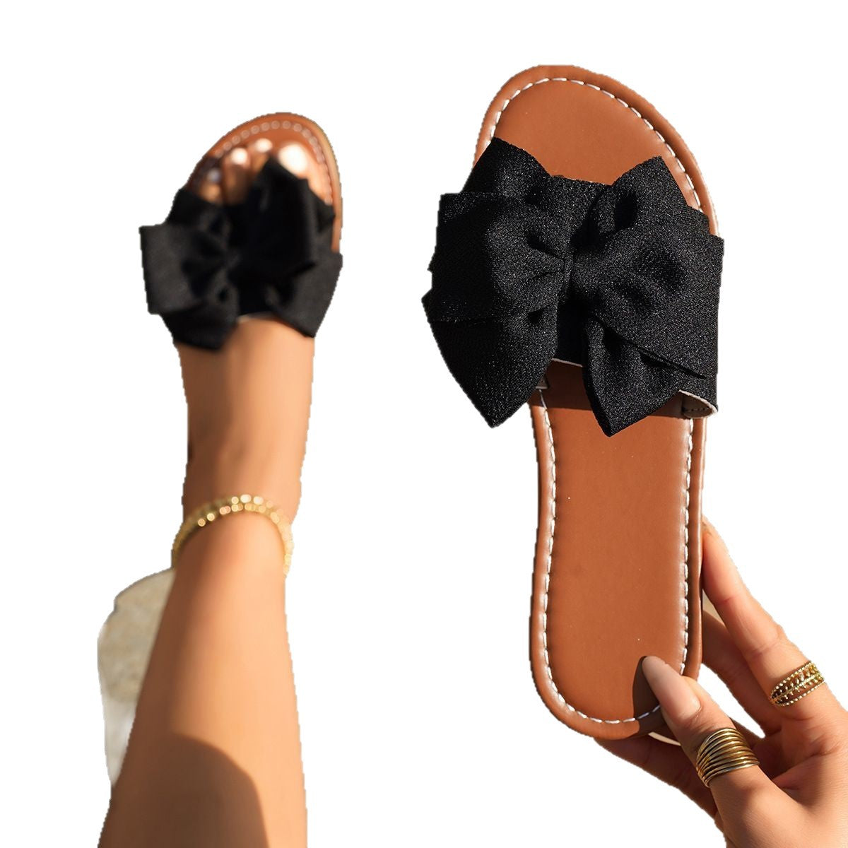 Sandales glissantes Chic und Stil à embellissements en arc pour femmes