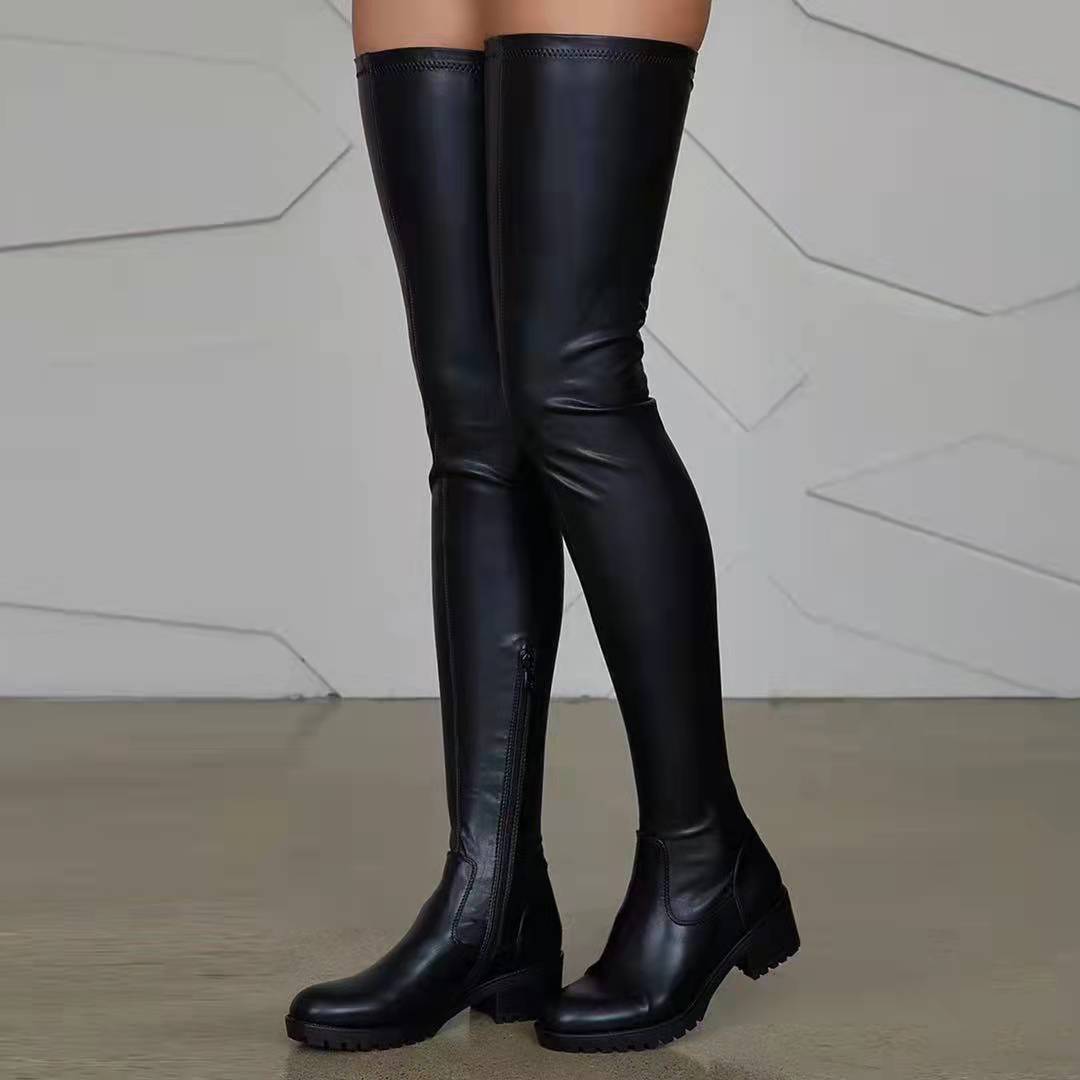 Bottes jusqu'au genou pour dames en cuir synthétique de haute qualité avec semelle antidérapante Chic und Stil