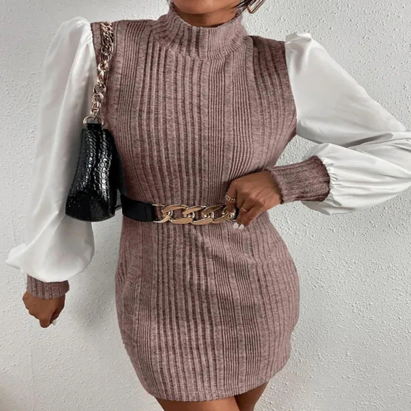 Robe en tricot pour femmes avec des manches bouffantes élégantes et un col montant Chic und Stil