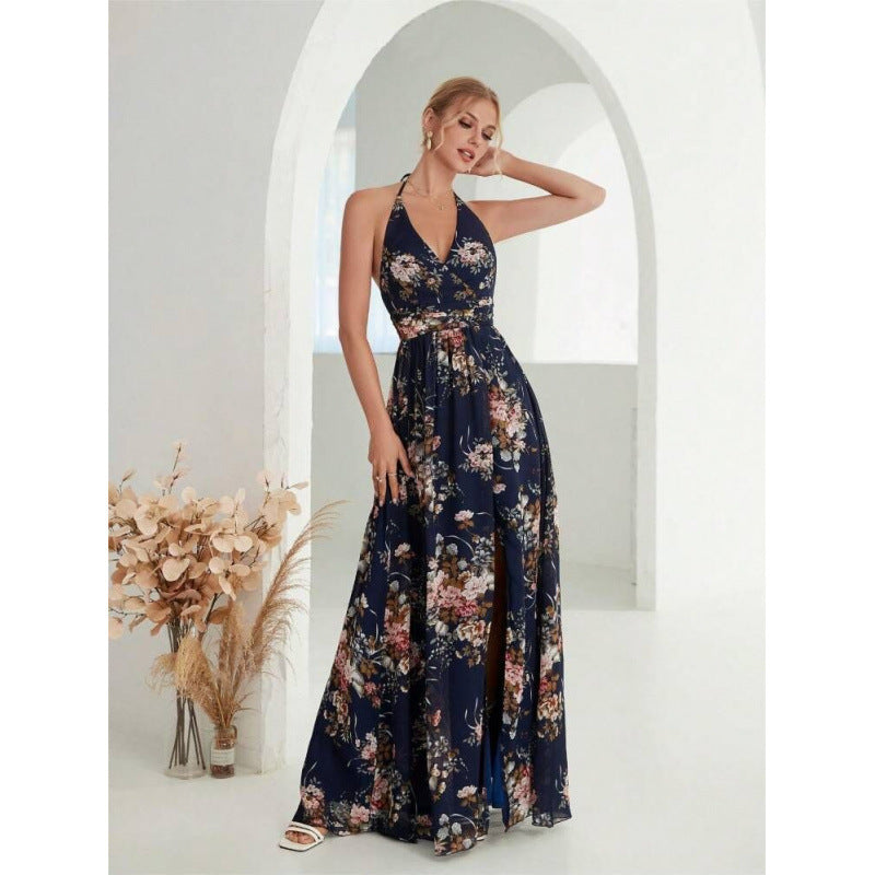 Robe maxi halter floral pour femmes Chic und Stil