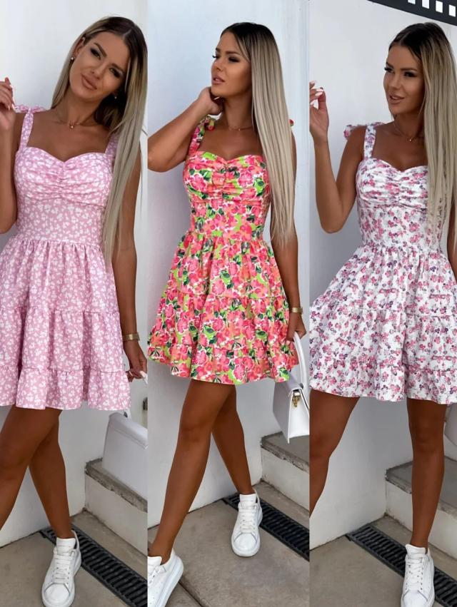 Robe Mini A-Ligne Florale Femme avec ourlet volant Chic und Stil