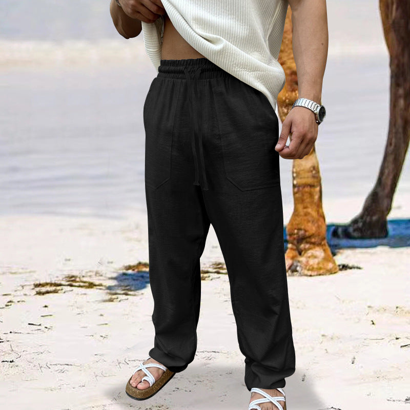 Pantalon cargo en lin pour hommes avec taille élastique et poches latérales pratiques Chic und Stil
