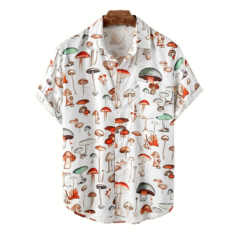 Chemise à manches courtes pour hommes avec motif de champignon coloré Chic und Stil