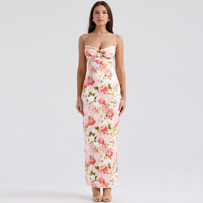 Robe Maxi Satin Fleurs Femme Chic und Stil