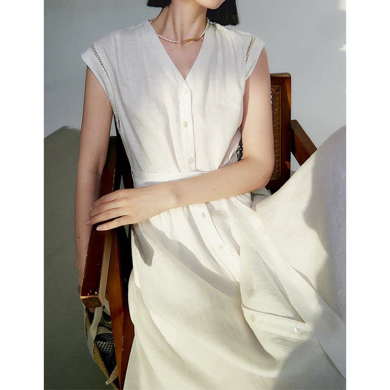 Robe midi à manches boutonnées pour femme avec taille à nouer Chic und Stil