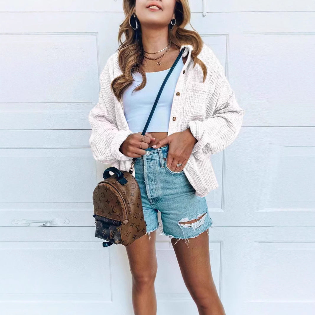 Veste overshirt décontractée pour femmes avec surface structurée et détails de boutons tendance Chic und Stil