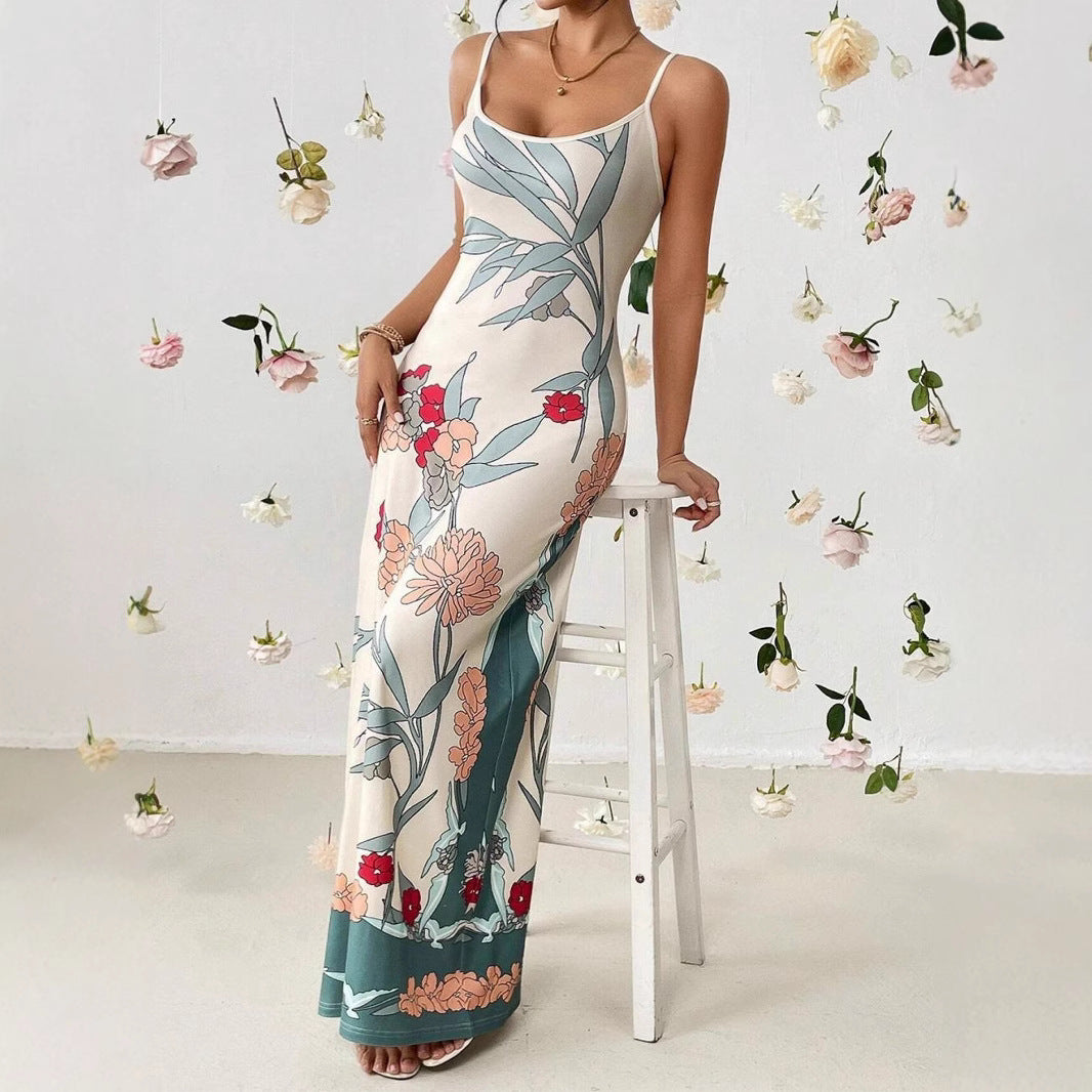 Robe maxi à bretelles spaghetti fleurs Chic und Stil