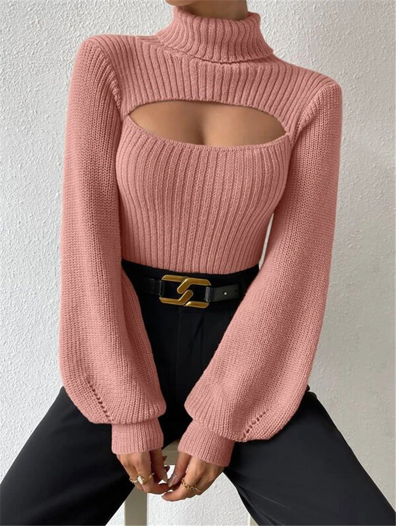 Pull-over en tricot pour femmes avec découpe tendance et col montant Chic und Stil