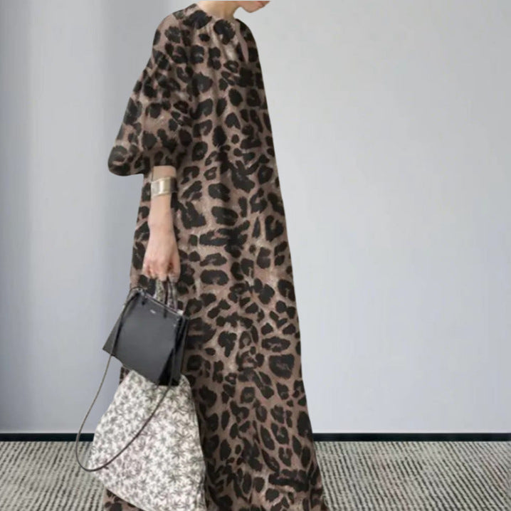 Robe maxi à manches longues pour femmes avec un imprimé léopard frappant Chic und Stil