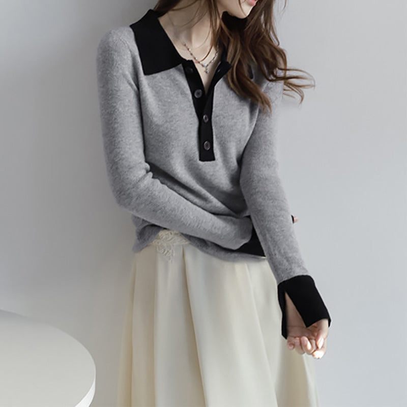 Haut en tricot polo à manches longues luxueux pour femmes Chic und Stil