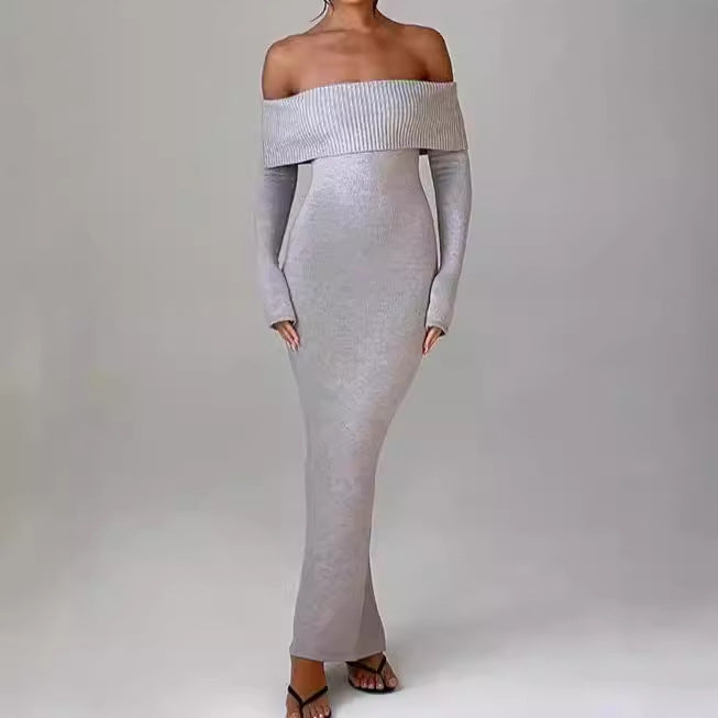 Robe maxi cintrée pour femmes, décolletée épaule dénudée, avec manches longues Chic und Stil