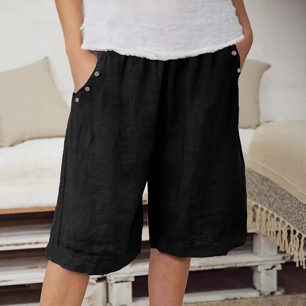 Shorts en lin à boutons devant décontractés pour femmes Chic und Stil