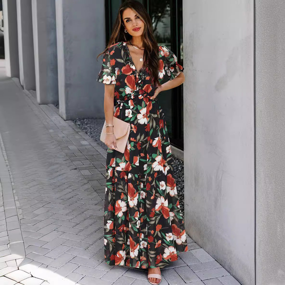 Robe Maxi Boho Femmes avec impression florale Chic und Stil