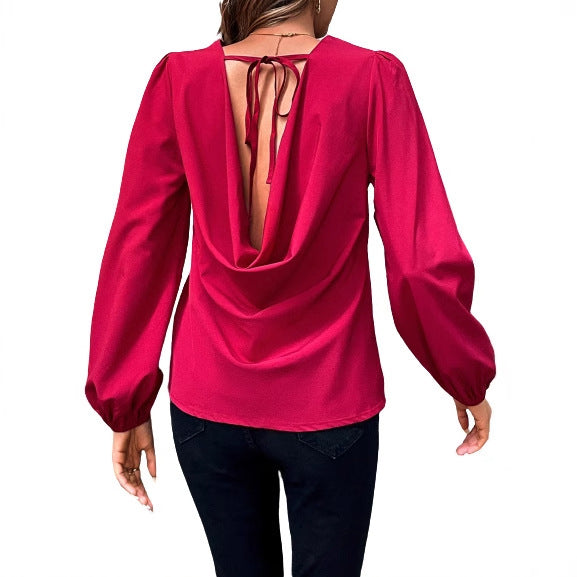 Dames Haut élégant avec décolleté en V profond et découpe au dos Chic und Stil