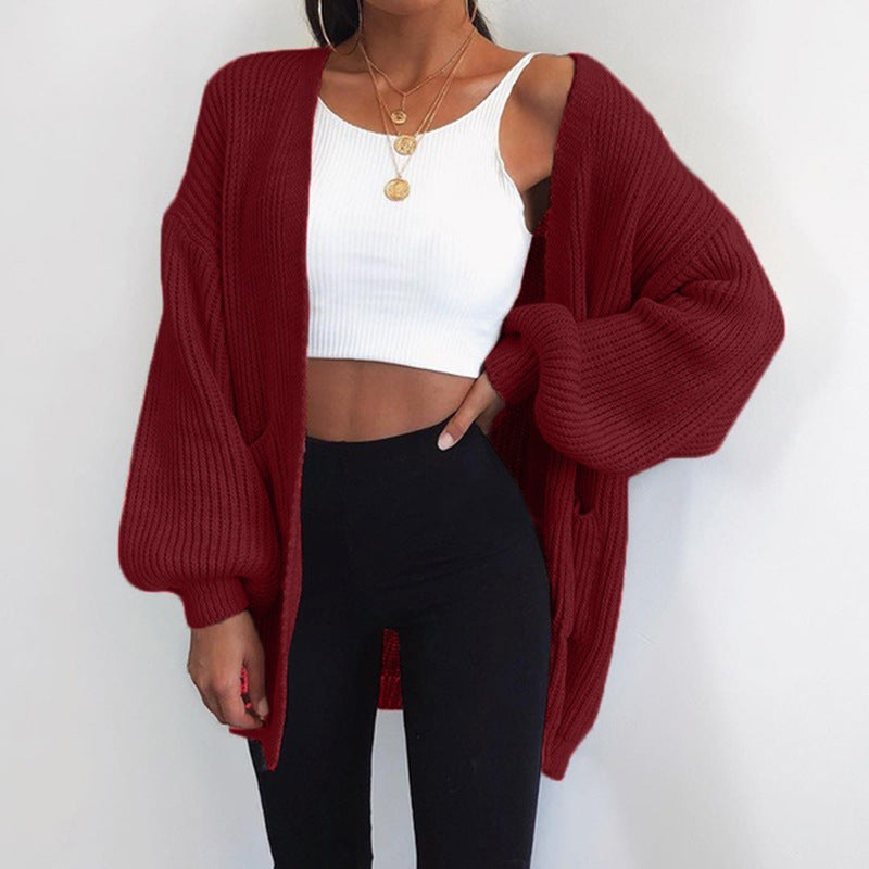Thick knitted cardigan for women with relaxed oversized sleeves and large pockets Chic and Style