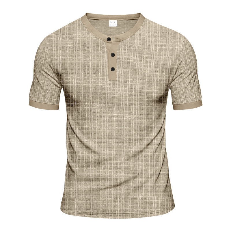 T-shirt Henley à manches courtes pour hommes avec design texturé et boutons tendance Chic und Stil