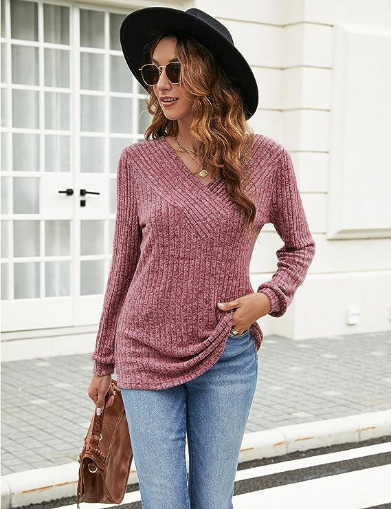 Pull-over à col en V texturé pour femmes Chic und Stil